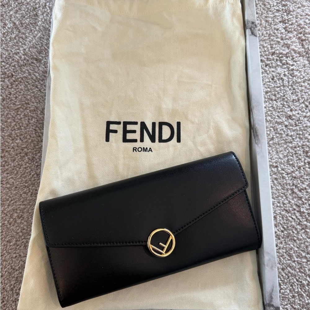 Fendi Black Leather Long Wallet